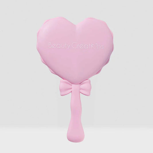 Beauty Creations Pink Heart Shape Bow Handheld Mirror