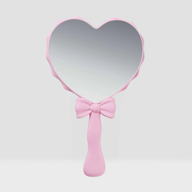 Beauty Creations Pink Heart Shape Bow Handheld Mirror